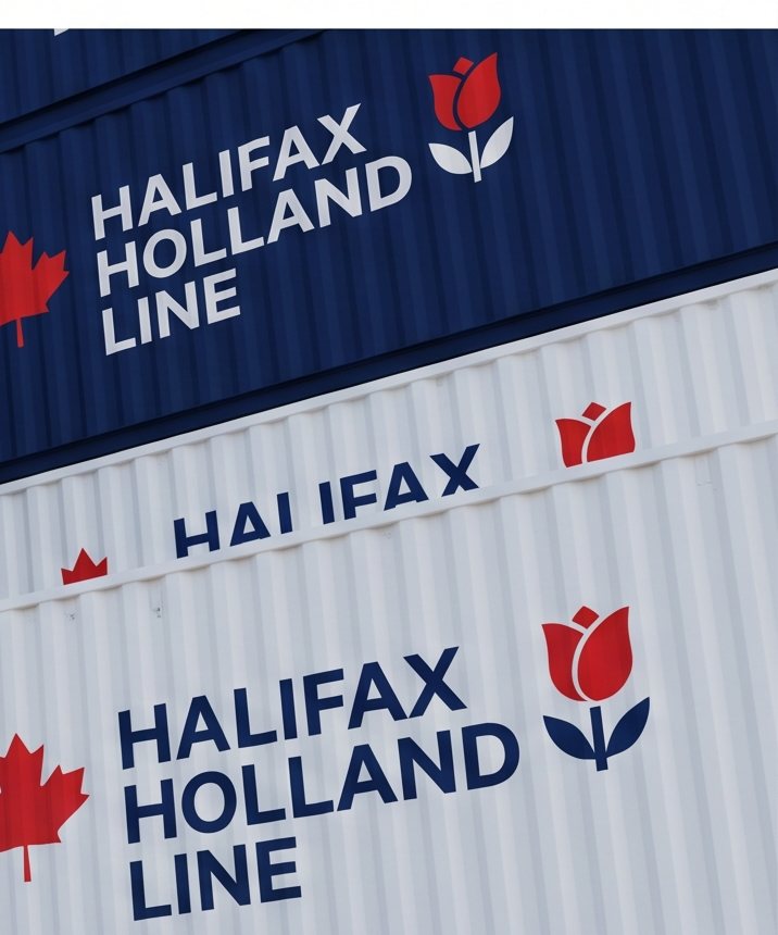 Stacked containers in company livery at the terminal