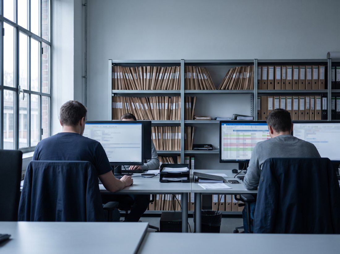 Freight forwarding and customs office with staff working at screens