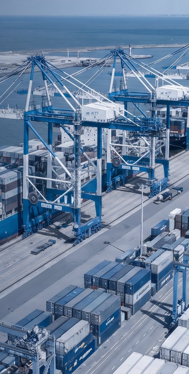 Automated ship-to-shore cranes at the Rotterdam container terminal